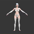 3D Female Character Model Wearing White Strappy Outfit With Short Hair And Gray Background