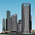 Modern High Rise Office Buildings in Urban Area With Roads And Green Spaces