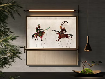 Traditional Shadow Puppet Wall Decor With Two Horse Riding Figures 3d model