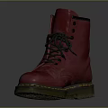 Red Leather High Top Boots With Lace Up Design And Yellow Stitched Sole