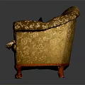 Vintage Floral Pattern Sofa In Golden Brown With Red Legs And Dog Resting
