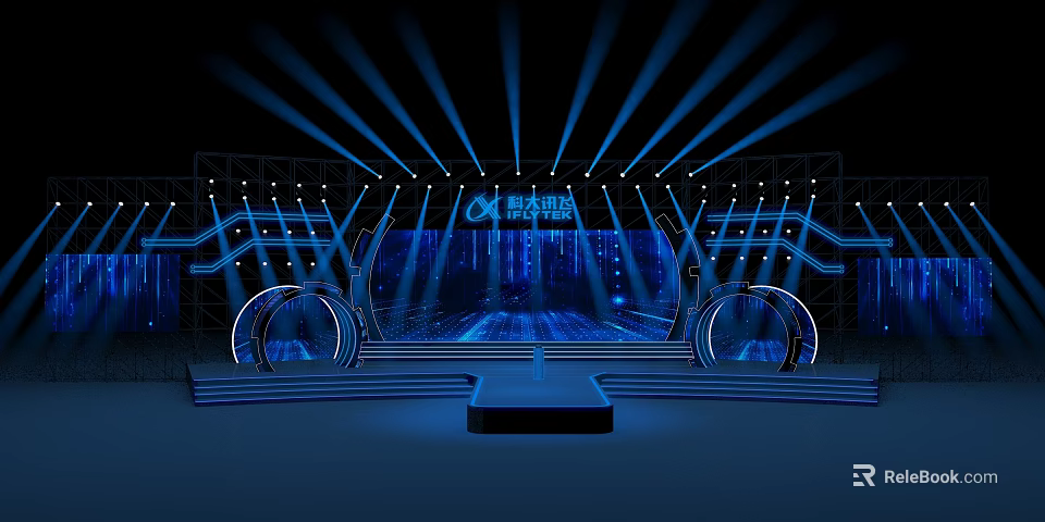 Professional Stage Design With Blue Lighting Effects And Circular Structures 3d model 