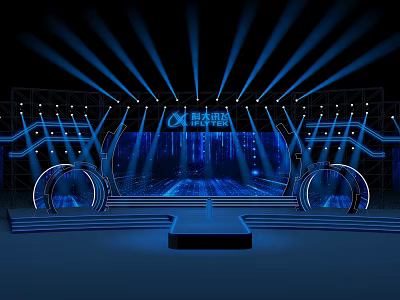 Professional Stage Design With Blue Lighting Effects And Circular Structures 3d model