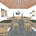 Hotel Mahjong Room With Traditional Chinese Style Wooden Furniture And Decorative Paintings