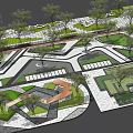 Park Landscape Design with Curved Walkways Green Lawns and Seating Areas