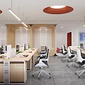 Modern Open-Plan Public Office Area Featuring Orange Ceiling White Partitions Workstations Green Plants Zone 01 3d model