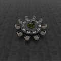 Round Marble Top Dining Table With Ten Light Colored Chairs And Green Plant Tableware