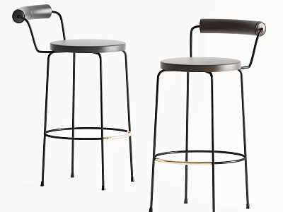 Sleek Modern Bar Stools With Black Metal Frame And Brown Leather Seats 3d model