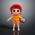 Cute Cartoon Character With Red Fluffy Hair And Flower Accessory Holding Basket Of Colorful Balls