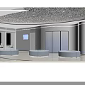 Modern Bank Lobby Interior With Round Blue Sofas Digital Screens And Marble Flooring