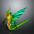 3D Rendered Green Dragon With Blue Green Wings Orange Horns And Yellow Belly