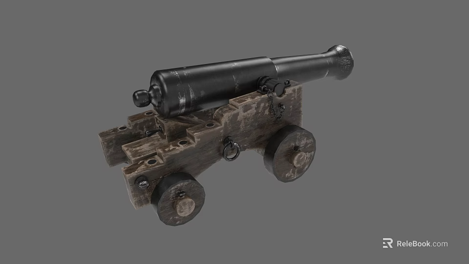 Vintage Warship Naval Cannon With Wooden Carriage And Iron Barrel Design 3d model 