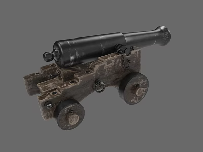 Vintage Warship Naval Cannon With Wooden Carriage And Iron Barrel Design 3d model