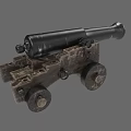 Vintage Warship Naval Cannon With Wooden Carriage And Iron Barrel Design