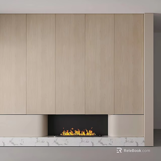Modern Wall Decor With Wooden Panels And Fireplace 3d model 
