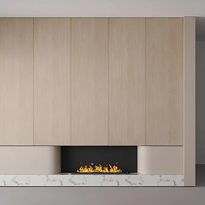 Modern Wall Decor With Wooden Panels And Fireplace 3d model