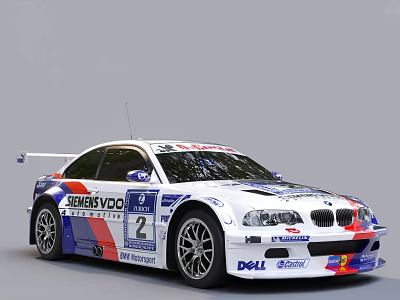 White Race Car With Blue Red Sponsor Logos DELL Siemens VDO And Number 2 3d model