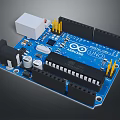 Arduino Uno Microcontroller Board Blue Circuit With Yellow Pins Black Slots White Module Electronic Components 3d model