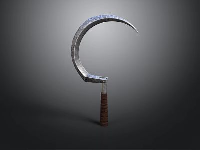 Silver Crescent Weapon With Blue Decorative Inlays And Brown Textured Handle 3d model