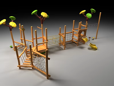 Modern Amusement Equipment Wooden Physical Fitness 3d model