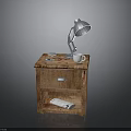 Wooden Nightstand With Blue Table Lamp White Cup Drawer And Magazine