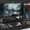 Gaming Computer Desktop Setup With Monitor Keyboard Mouse Headphones And Laptop