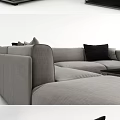 Modern Gray Sectional Sofa With Black Cushions And Metal Frame Coffee Table 3d model