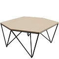 Modern Minimalist Hexagonal Coffee Table With Wooden Top And Black Metal Cross Legs