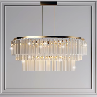 Modern Crystal Chandelier With Transparent Strips Gold Frame And Hanging Design 3d model