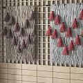 Wall Decor With Striped Design Purple Red Tassels On Grid Tile Wall And Plant
