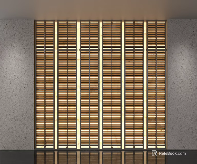 Modern Wooden Room Divider With Vertical Slats Backlit Panels Interior Decor 3d model 