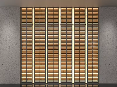 Modern Wooden Room Divider With Vertical Slats Backlit Panels Interior Decor 3d model