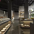 Modern Hotpot Restaurant Interior With Pink Cherry Blossom Decor Wooden Tables And Pendant Lights