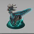 Detailed Fantasy Creature 3D Sculpture With Horned Head And Glowing Blue Liquid Base