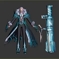 Fantasy Themed Action Figure With Blue White Icy Crystal Costume And Weapon Accessory