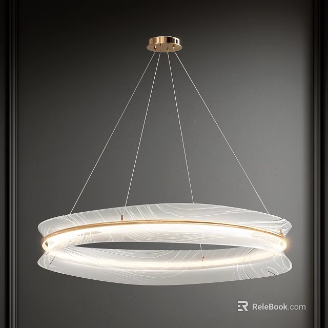 Modern White Ring Shaped Pendant Light With Wood Grain Texture And Warm Lighting 3d model 