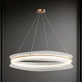 Modern White Ring Shaped Pendant Light With Wood Grain Texture And Warm Lighting 3d model