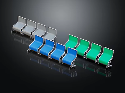 Modern Public Chairs With Gray Blue Green Colors And Modern Metal Frame Design 3d model