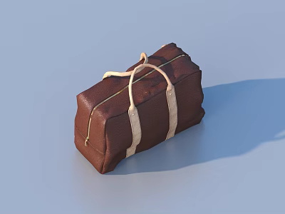 Brown Leather Duffel Bag with Cream Straps and Zipper Closure for Travel 3d model