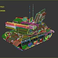 Green Military Tank 3D Model with Multiple Barrels Antennas and Detailed Tracks