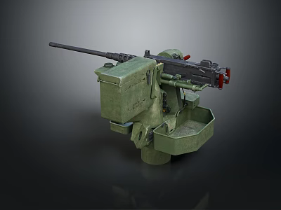 Green Automatic Cannon Weapon With Long Barrel And Mounting Base Structure 3d model