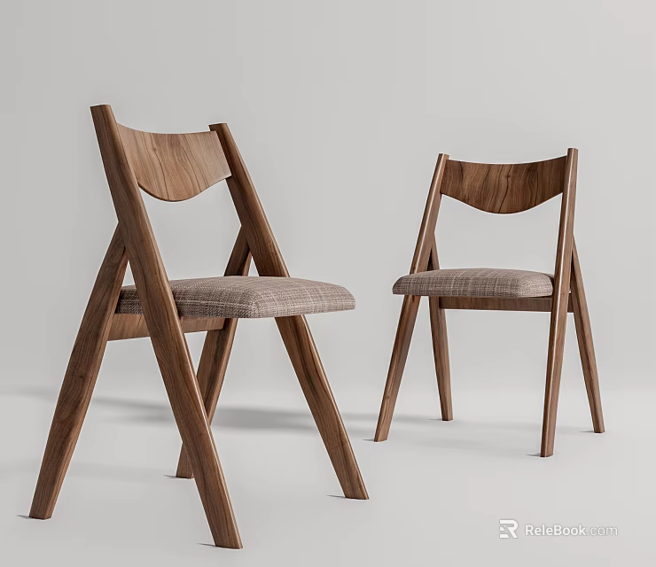 Wooden Dining Chairs With Crossed Legs And Upholstered Seats Modern Style 3d model 