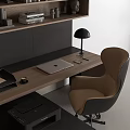 Modern Wooden Desk And Chair Set With Shelves Books Decor And Table Lamps