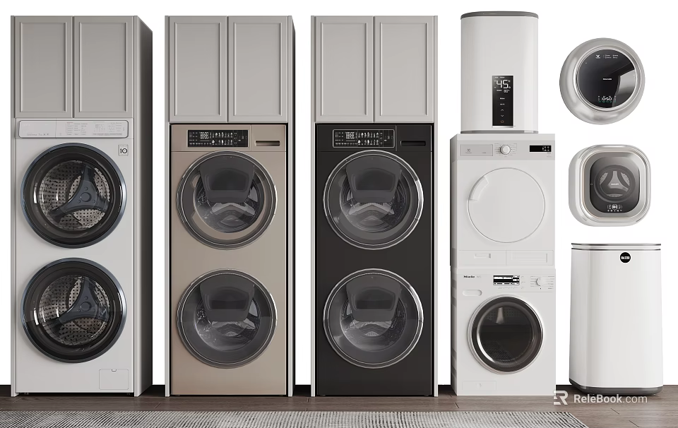 Various Modern Washing Machines in Different Colors and Stylish Designs 3d model