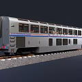 Amtrak Double Decker Train Exterior Featuring Silver Color And Stripes 3d model