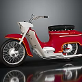 Classic Red And White Scooter With Black Seat Shiny Metal Against Black Backdrop Retro Design