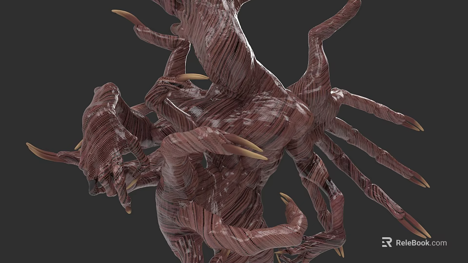 Game Movie Monster Character With Brown Red Muscle Texture Multiple Tentacles And Sharp Yellow Claws 3d model 