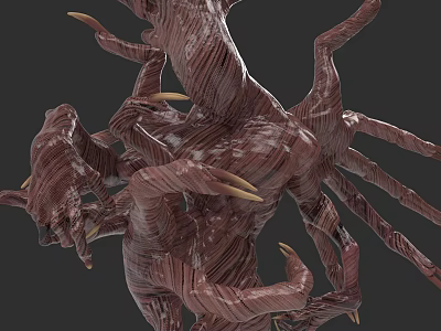 Game Movie Monster Character With Brown Red Muscle Texture Multiple Tentacles And Sharp Yellow Claws 3d model