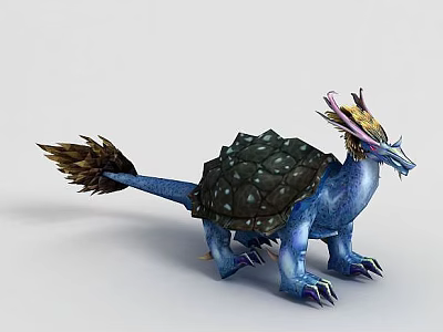 Technology Exhibition Hall Showcasing Mythical Creature Model With Blue Body Black Shell And Feathered Tail 3d model