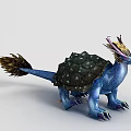 Technology Exhibition Hall Showcasing Mythical Creature Model With Blue Body Black Shell And Feathered Tail